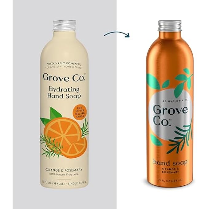 Grove Co. HYDRATING GEL HAND SOAP REFILLS (3 X 13 FL OZ) PLASTIC-FREE LIQUID HANDS CLEANER REFILL SET, LEAVES HANDS SOFT AND CLEAN, 100% NATURAL ORANGE & ROSEMARY FRAGRANCE - Image 2